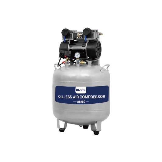 ADS Dental AT300 oil-free dental air compressor with compact design and control panel, used for dental procedures.