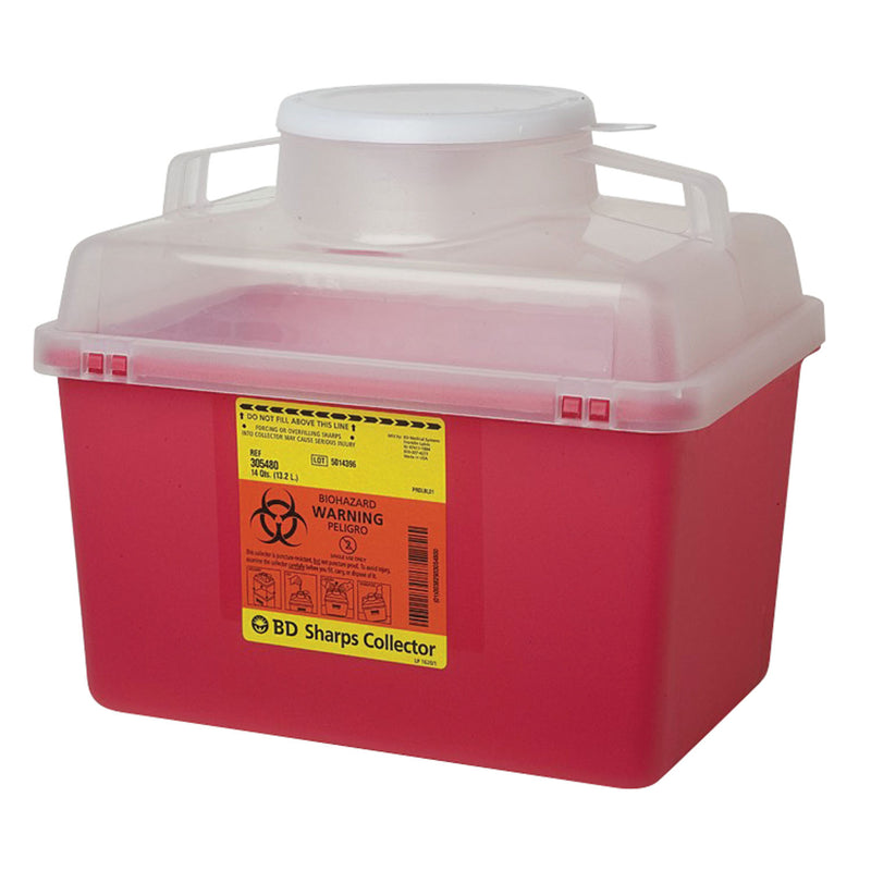 Sharps Collector, 14 Qt, Clear Top, Large Open Cap, Red, 20/cs (Continental US Only) (Drop Ship Requires Pre-Approval)