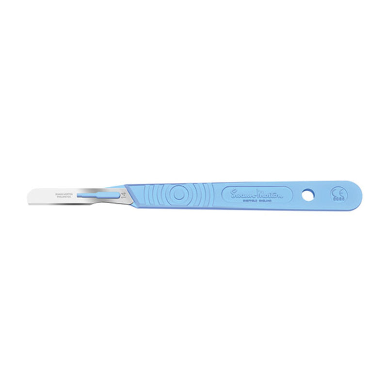 Scalpel, Swann Morton, Size 14, Blue Handle, Disposable, Sterile, 10/bx (DROP SHIP ONLY)