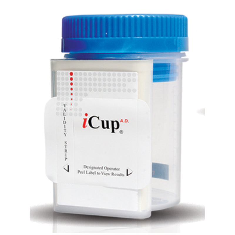 Drug Test, iCup A.D. (OX, CR, PH), Tests For COC, THC, OPI, AMP, mAMP, PCP, BZO, BAR, MTD, TCA, OXY & PPX, 25/bx (US Only)