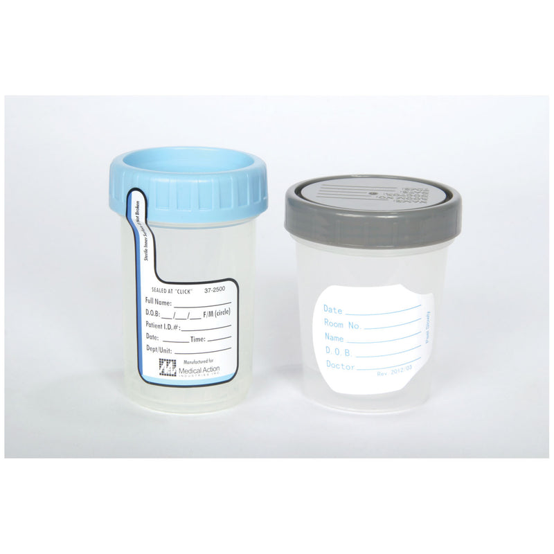 Specimen Container, 4 oz, Label & Gray Lid, Polybag, 100/cs (60 cs/plt)
