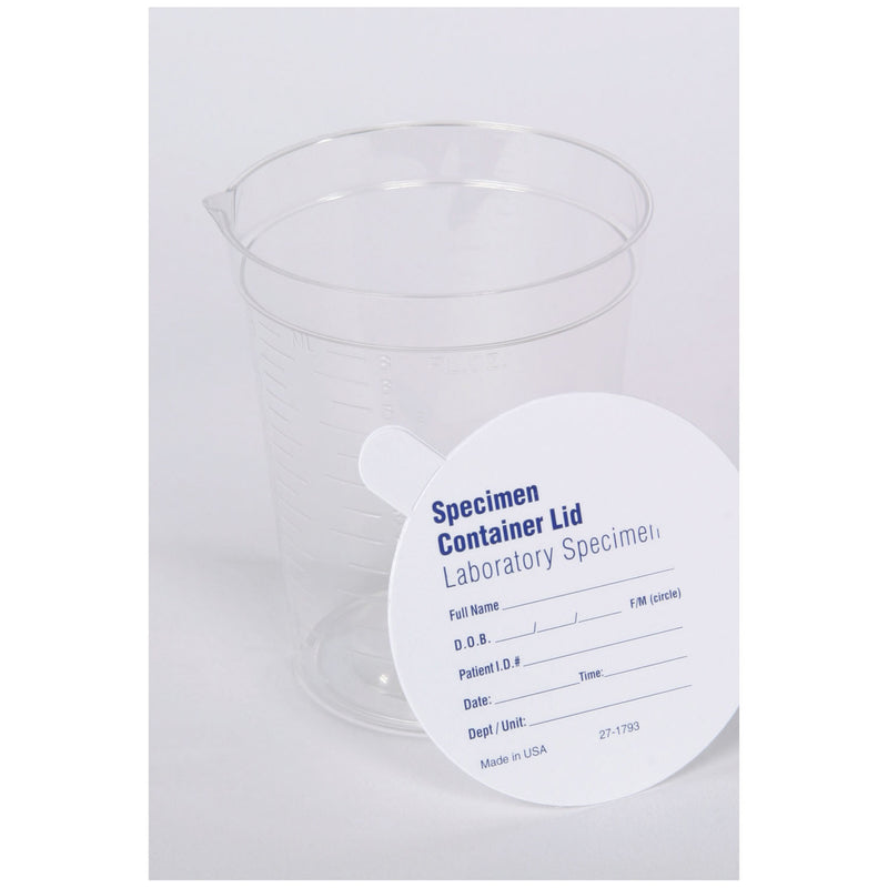 Specimen Container, Pour Spout & Paper Lid, Polystyrene Latex Free (LF), Disposable Single Use, 25/bg, 20 bg/cs