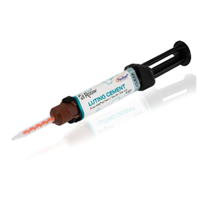 Rodin Luting Cement Yellow Refill: 2 x 5g Yellow Syringes, 5 x Intra-Oral tips; 5 x Tapered Mixing Tips; 5 x Flat Mixing Tips.