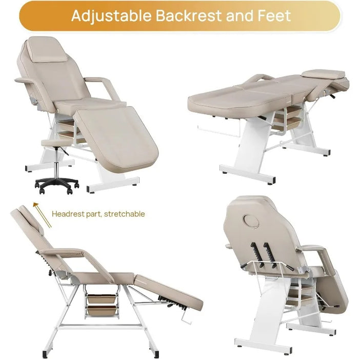 Facial Chair Massage Table 73inch Adjustable Tattoo Chair for Artist with Stool