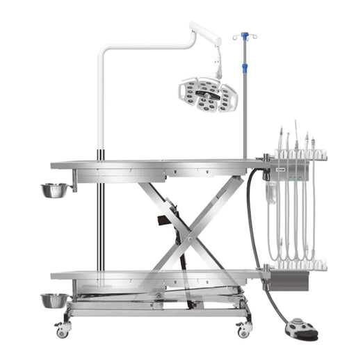 Multifunctional Mobile Veterinary Surgical Table with Dental Equipment and Large Castors