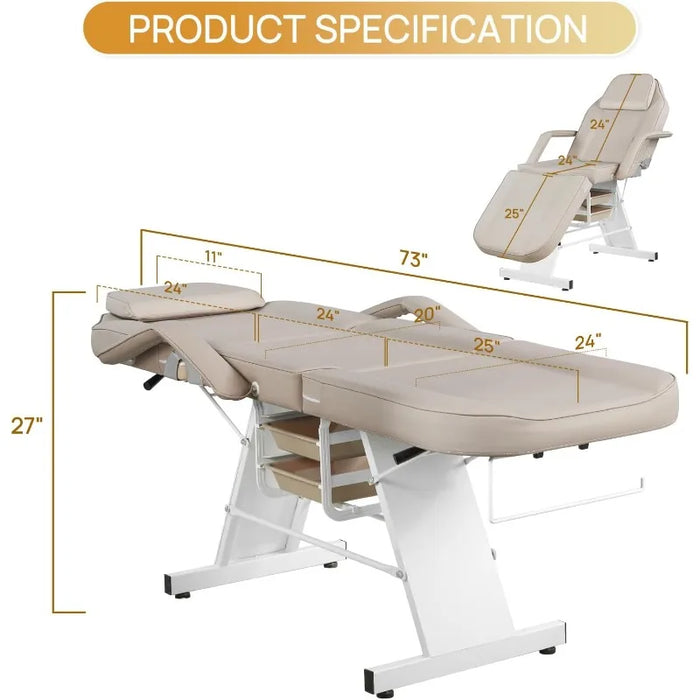 Facial Chair Massage Table 73inch Adjustable Tattoo Chair for Artist with Stool