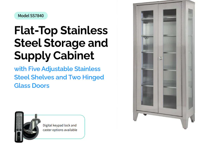 UMF Stainless Steel Display Cabinet Large Flat-Top Storage Cabinet SS7840 - Dentamed USA