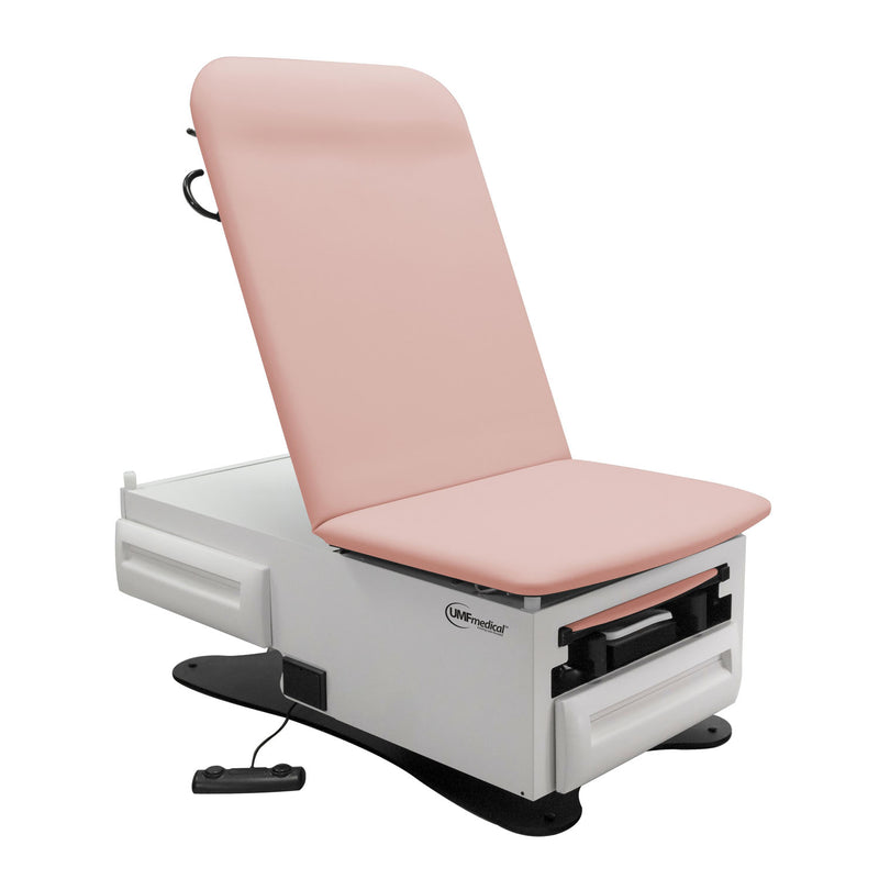Exam Table, ADA Model 3003 with Pneumatic Backrest, Seamless Upholstered Top, Stirrups, Drain Pan, Electrical Receptacle, Drawer Warmer, Foot Control, Front Storage Drawer, Rear Reversible Storage Drawer, Available in 16 Colors (DROP SHIP ONLY)