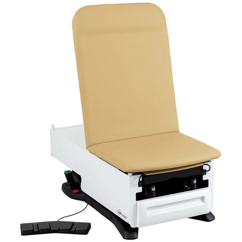 Exam Table, 3502-500-300 with OneTouch WheelBase System, Classic Upholstery, Power Backrest, Stirrups, Drain Pan, Foot Control, Front Storage Drawer, Available in 16 colors (DROP SHIP ONLY)
