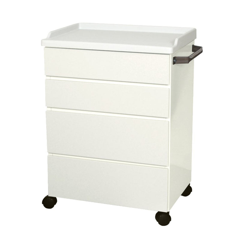 Mobile Treatment Cabinet, 6204 with Four (4) All Steel Easy to Clean Full-Extension Drawers, Stainless Steel Push Handle, Kydex Work Surface with No-Spill Edges, Four (4) 2.38 (6.05 ) Twin Wheel Casters, Quiet White (DROP SHIP ONLY)