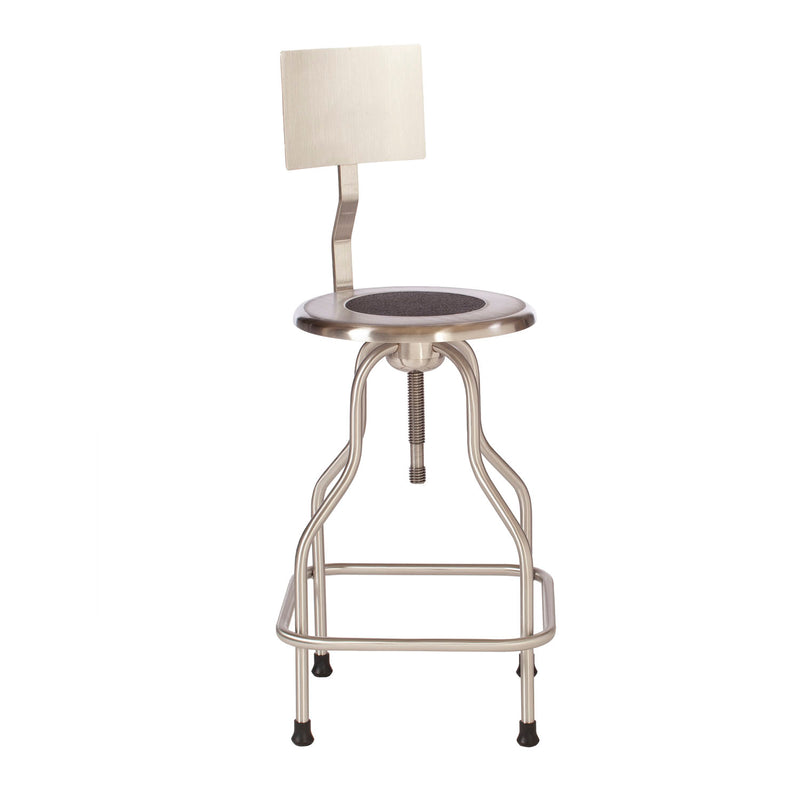 Revolving Stool, Stainless Steel with Back & Ring Foot Rest, Seat Height 25 - 31" (DROP SHIP ONLY)"