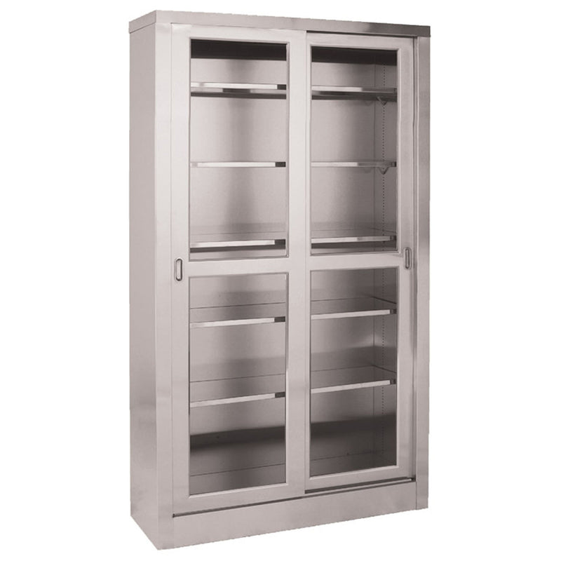 Storage & Supply Cabinet, Stainless Steel, Five (5) Adjustable Shelves, Two (2) Glass Sliding Doors, 47W x 84"H x 16"D (DROP SHIP ONLY)"