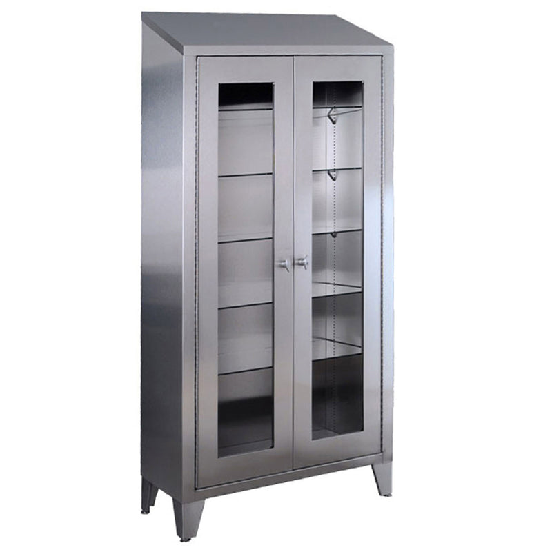 Instrument Cabinet,Stainless Steel, Five (5) Adjustable  Stainless Steel Shelves, Two (2) Glass Sliding Door, 36W x 78W x 16"D (DROP SHIP ONLY)"