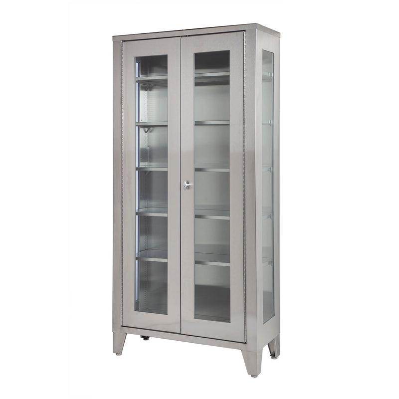Cabinet Display, Stainless Steel, Five (5) Adjustable Stainless Steel Shelves, Two (2) Glass Hinged Doors, 36W x 77"H x 16"D (DROP SHIP ONLY)"