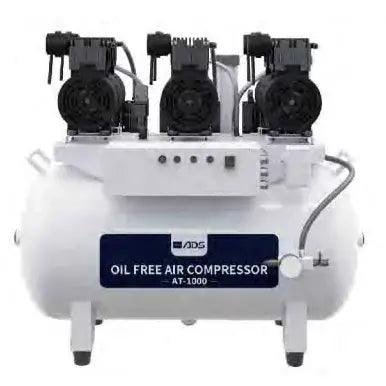 ADS AT1000 oil-free dental air compressor for dentistry, compact and professional with digital controls and air hose attachment.