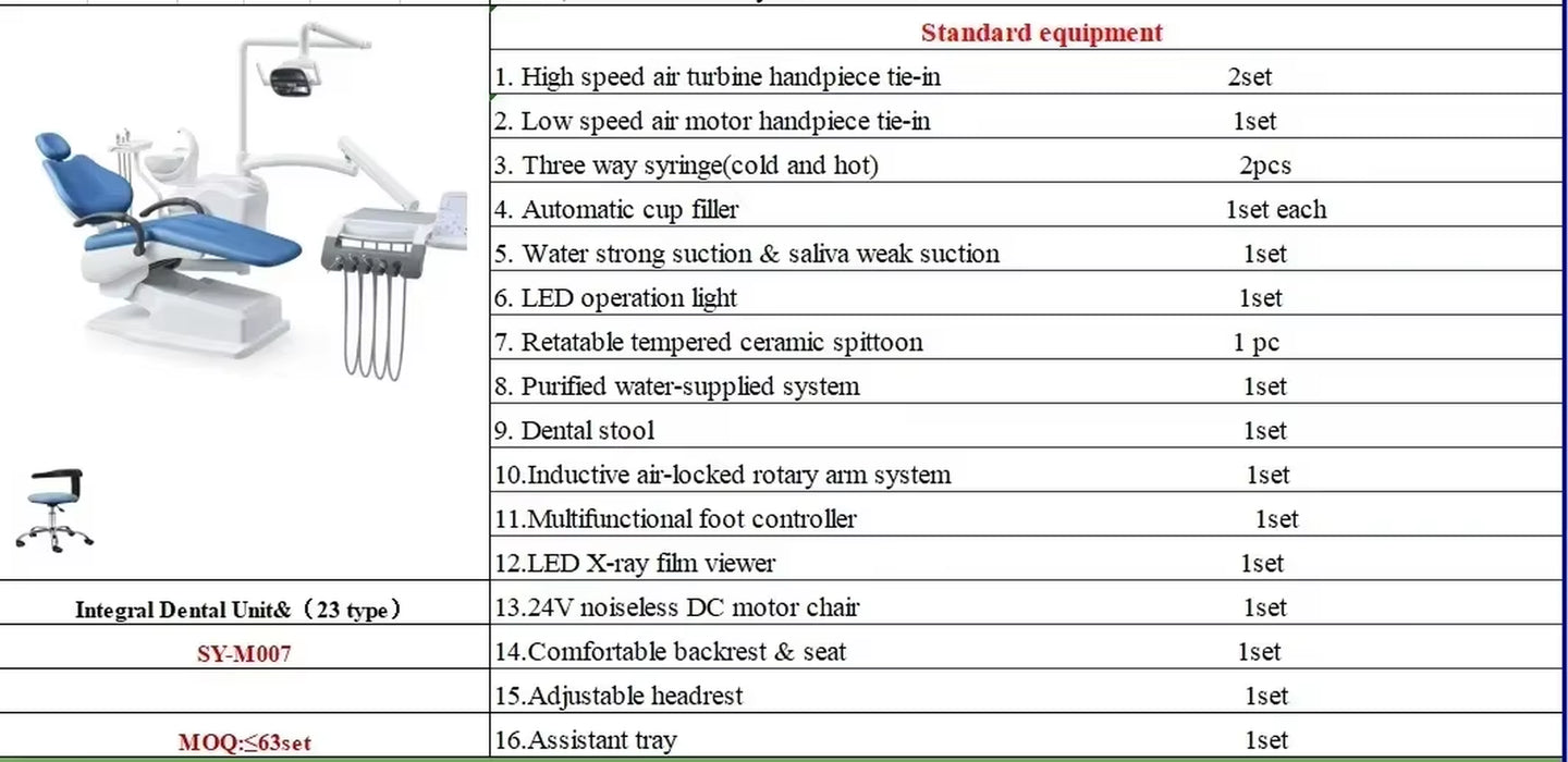 Dental Comprehensive Treatment Chair Luxury Dental Machine Oral Treatment Table Chair with Complete Set SIN-DDU05