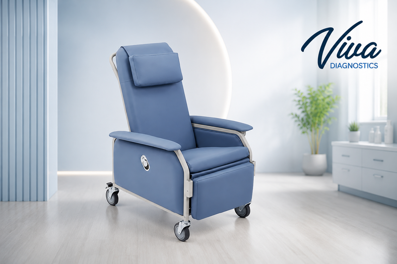 Viva Comfort Leather Bariatric 3-Position Geri Chair Recliner with Front Tray and Casters, Blue 915-01-T-BLU-KIT