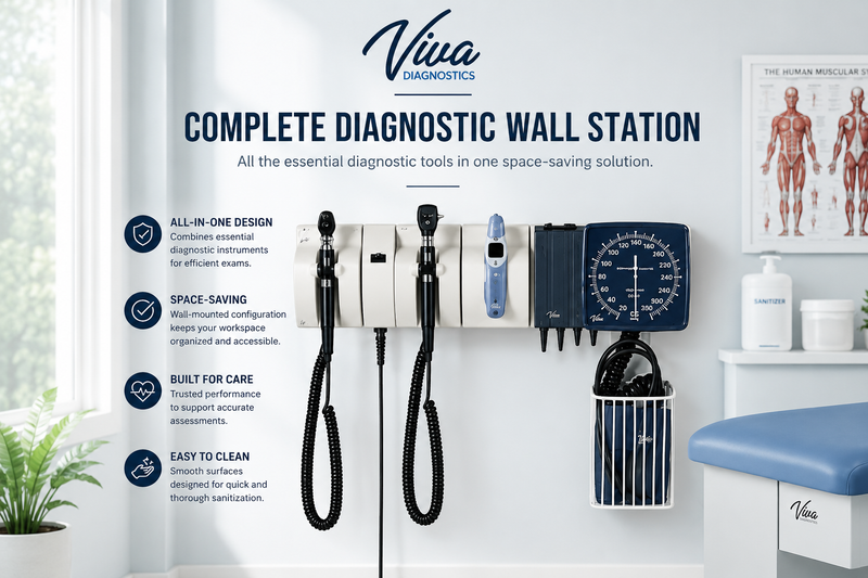 Viva Comfort Integrated Diagnostic Wall System w/Ophthalmoscope, Otoscope, Thermometer, Sphygmomanometer, Specula Dispenser