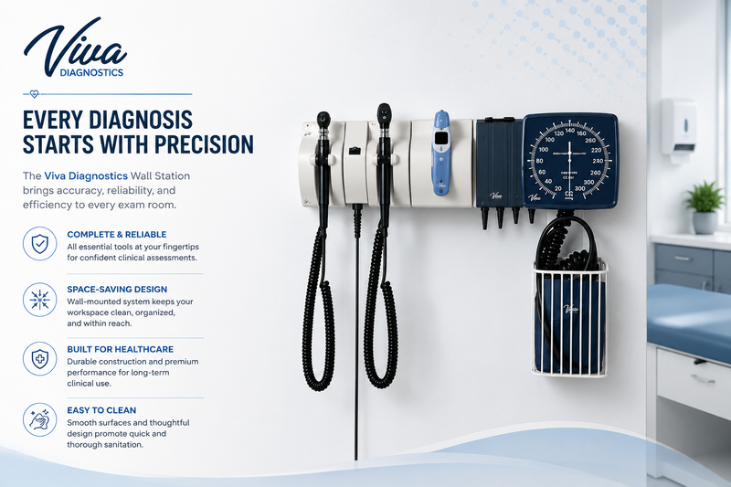 Viva Comfort Integrated Diagnostic Wall System w/Ophthalmoscope, Otoscope, Thermometer, Sphygmomanometer, Specula Dispenser